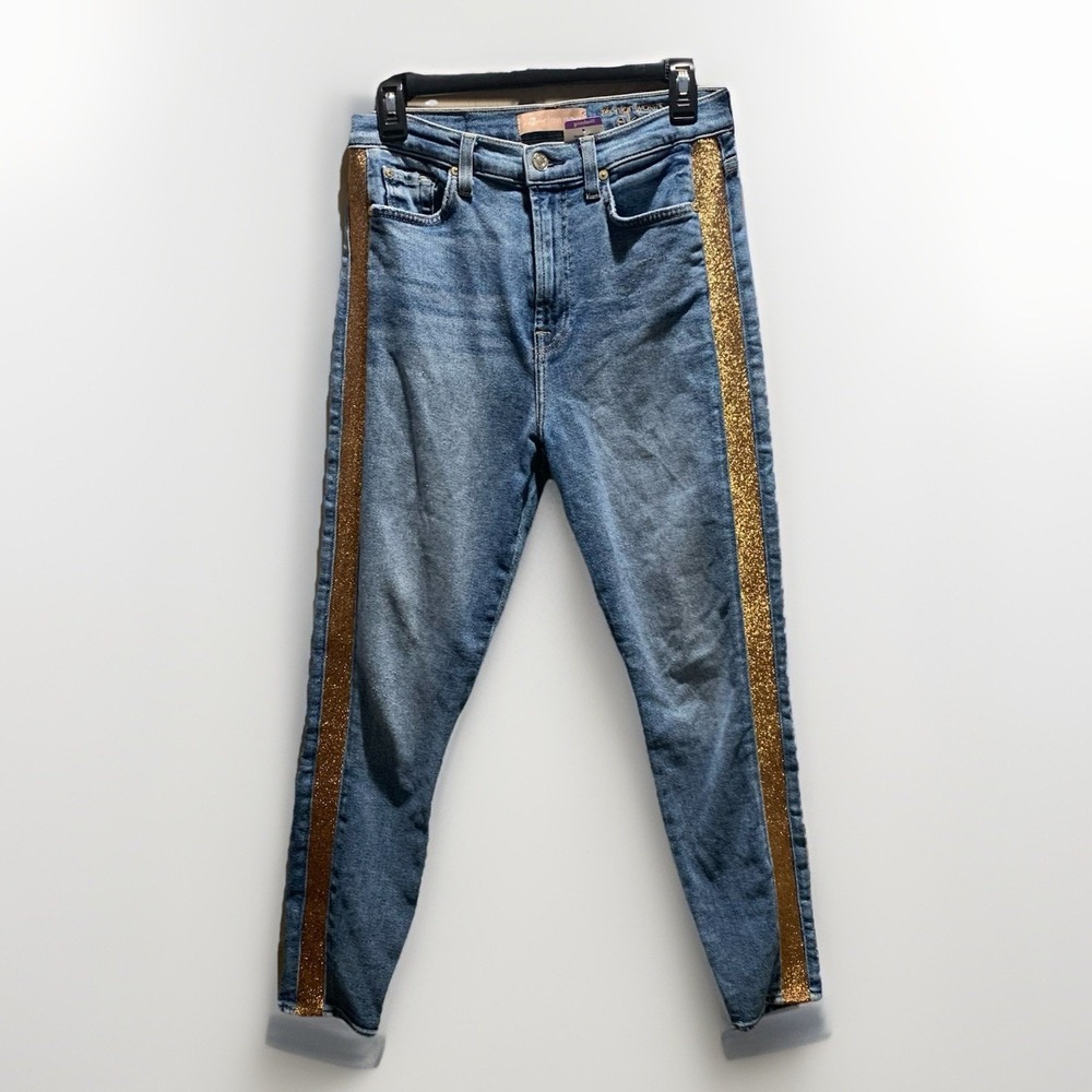 7 Seven for All Mankind Luxe VTH High-Waist Ankle Skinny Jeans w/Lurex Stripe 28